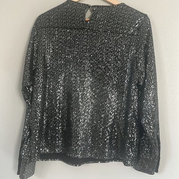 Zara Silver Grey Sequin Metallic Long Sleeve Top with Knot Size M - Picture 4 of 10